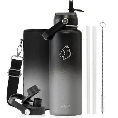 Buzio Duet Series Water Bottle with 2 Lids and Sleeve 1.2L - Shadow